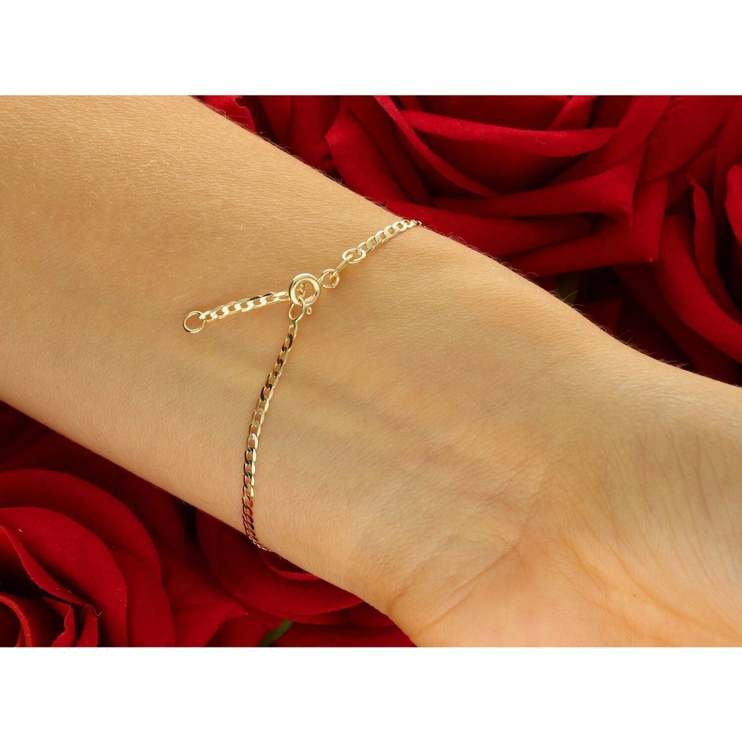 Klasyczna złota bransoletka damska próby 585 w splocie pancerka 2 mm. Długość regulowana 17 cm + 2 cm, waga 1,11 g, zapięcie na karabińczyk. Ponadczasowa biżuteria idealna na co dzień i na 1.jpg